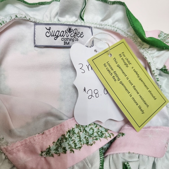 🎄Sugar Bee Ruffle Pink Christmas Tree Holiday One Piece 3mo - Picture 6 of 8